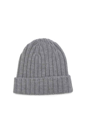 ASPESI: beanies - Blue Ribbed Wool Beanie With Turn-Up Brim