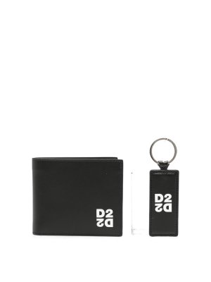 DSQUARED2: key holders - Black Leather Wallet And Key Holder Gift Set