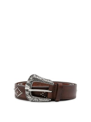 ORCIANI: belts - Brown Antique Leather Belt With Silver Buckle