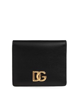 DOLCE & GABBANA: wallets & purses - Black Leather Wallet With Gold Logo Detail