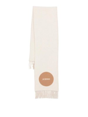 JACQUEMUS: scarves - Beige Rond Carr Wool Scarf With Jacquard Logo