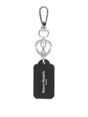 Maison Margiela: key holders - Black Keyring With Logo Tag And Carabiner