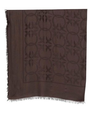 Pinko: scarves - Brown Muschio Scarf With All-Over Tonal Logo