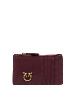 Pinko: clutches - Airone Leather Card Holder In Burgundy