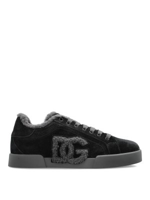 DOLCE & GABBANA: trainers - Black Suede Portofino Sneakers With Dg Logo