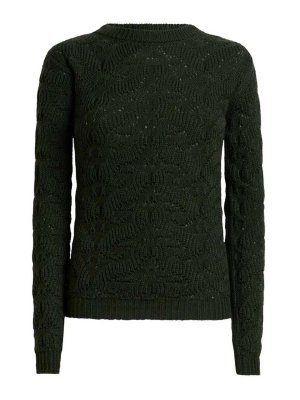 ETRO: crew necks - Green Perforated Sweater