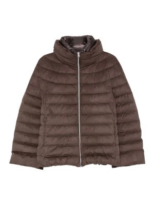 HERNO: padded jackets - Dark Brown Suede Down Jacket