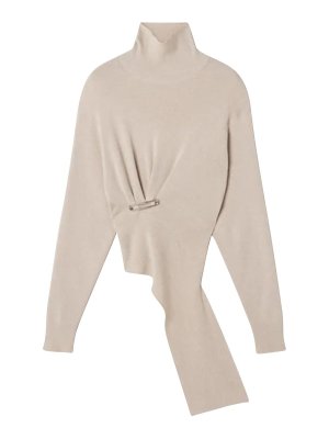 LANVIN: crew necks - Cream Asymmetric Sweater