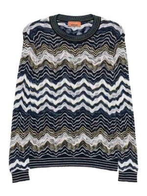 MISSONI: crew necks - Zig Zag Jersey Light Blue/Yellow