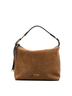 ETRO: shoulder bags - Medium Suede Brown Hobo Bag