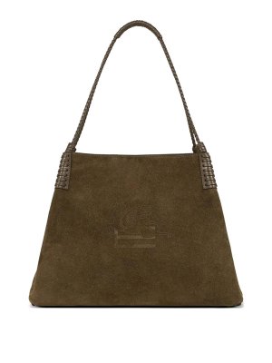 ETRO: clutches - Libra L Suede Green Shopping Bag