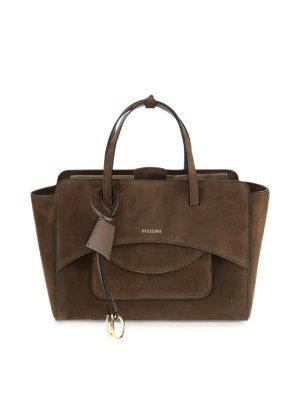 HIDESINS: totes bags - Flap Bag M Suede Chocolat