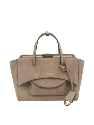 HIDESINS: totes bags - Flap Bag M Suede Camel