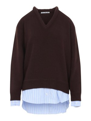 Acne Studios: Strickpullover mit Rundhalsausschnitt - Rundhalspullover - Dunkelbraun