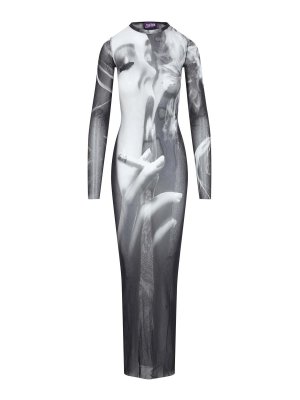 JEAN PAUL GAULTIER: maxi dresses - Printed Smoking Woman Mesh Long Dress