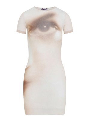 JEAN PAUL GAULTIER: short dresses - Printed Face Mesh Short Dress