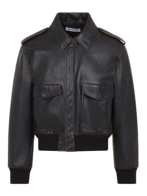 JIL SANDER: レザージャケット - レザージャケット - 黒