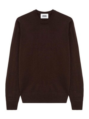 ALPHA STUDIO: crew necks - Brown Wool Crew-Neck Sweater
