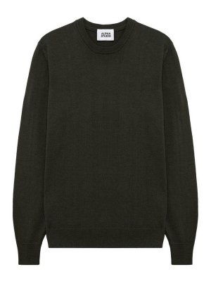 ALPHA STUDIO: crew necks - Green Wool Crew-Neck Sweater