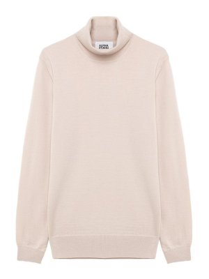 ALPHA STUDIO: crew necks - Beige Wool Turtleneck Sweater