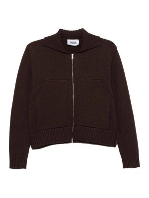 ALPHA STUDIO: cardigan - Cardigan con cerniera in lana marrone