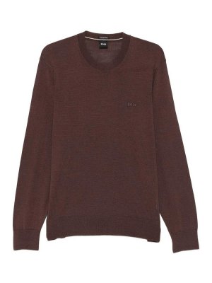 Hugo Boss: crew necks - Leno Brown Virgin Wool Sweater