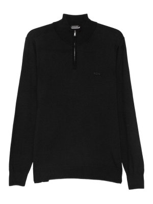 Hugo Boss: Strickpullover mit Rundhalsausschnitt - Rundhalspullover - Schwarz