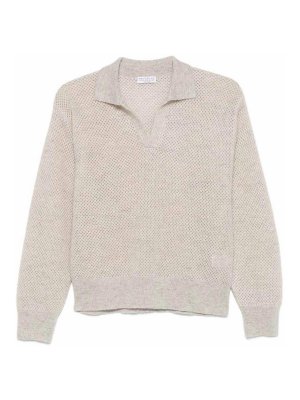 BRUNELLO CUCINELLI: Strickpullover mit Rundhalsausschnitt - Rundhalspullover - Creme