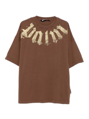 Palm Angels: t-shirts - Brown 3/4-Sleeve Oversized T-Shirt