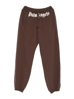 Palm Angels: tracksuit bottoms - Brown Casual Sweatpants With Waistband Logo