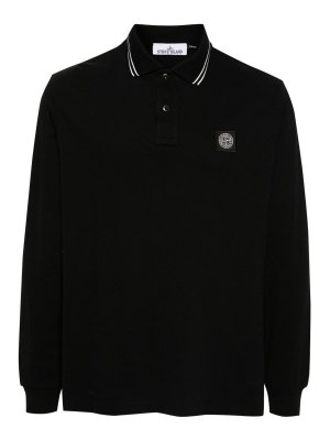 STONE ISLAND: polo shirts - Black Stretch Cotton Long-Sleeve Polo Shirt