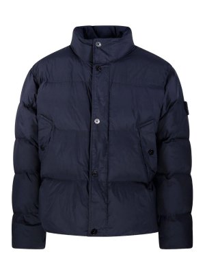 STONE ISLAND: padded jackets - Blue Short Padded Puffer Jacket With Pockets
