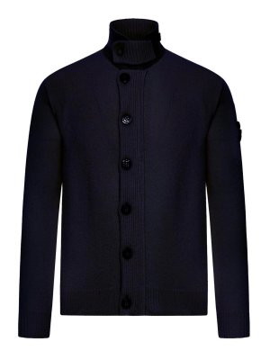 STONE ISLAND: cardigans - Navy Blue Lambswool Cardigan