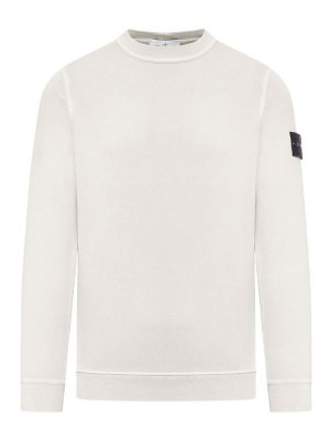 STONE ISLAND: crew necks - Ivory Cotton Crewneck Sweatshirt