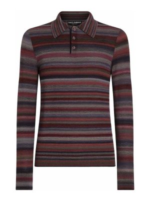 DOLCE & GABBANA: polo shirts - Multicolor Striped Long-Sleeve Wool Polo