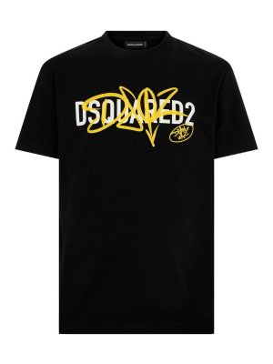 DSQUARED2: t-shirts - Black Cotton T-Shirt With Graphic Print