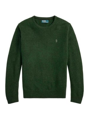 POLO RALPH LAUREN: crew necks - Dark Green Wool Sweater With Logo