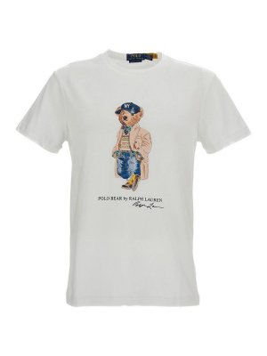 POLO RALPH LAUREN: polo shirts - White Cotton T-Shirt With Polo Bear