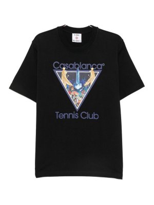 CASABLANCA: t-shirts - Black Short-Sleeve T-Shirt With Graphic Print