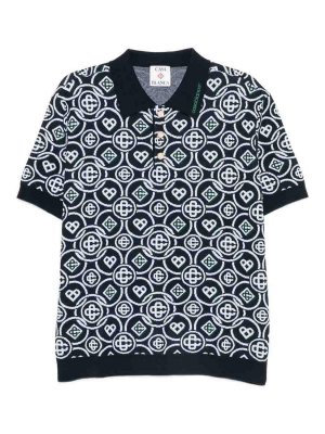 CASABLANCA: polo shirts - Blue Cotton Short-Sleeve Polo Shirt