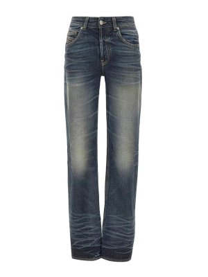 DIESEL: jeans dritti, a sigaretta - Jeans Blu Con Effetto Lavato Sulla Coscia
