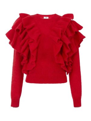 ELISABETTA FRANCHI: crew necks - Red Mohair Wool Sweater