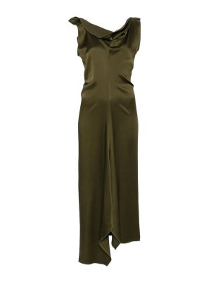 VICTORIA BECKHAM: abiti al ginocchio - Abito longuette asimmetrico verde lucido