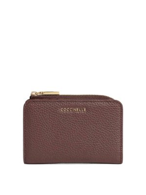 COCCINELLE: wallets & purses - Brown Zip-Around Wallet With Logo Plaque