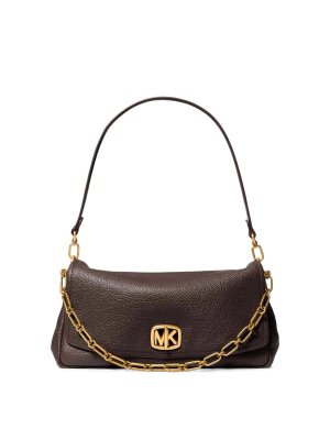 MICHAEL KORS: shoulder bags - Brown Leather Bag With Gold-Tone Logo Plaque