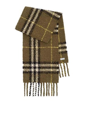 BURBERRY: scarves - Green Check Boucle Scarf