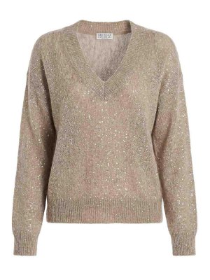 BRUNELLO CUCINELLI: Strickpullover mit Rundhalsausschnitt - Rundhalspullover - Braun