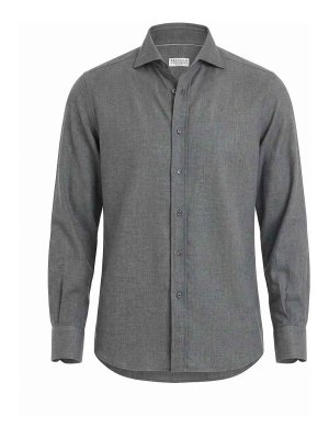 BRUNELLO CUCINELLI: shirts - Flannel Chevron Shirt In Stretch Cotton