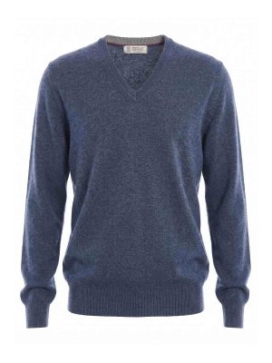 BRUNELLO CUCINELLI: Suéteres con cuello pico - Suéter Cuello Redondo - Denim