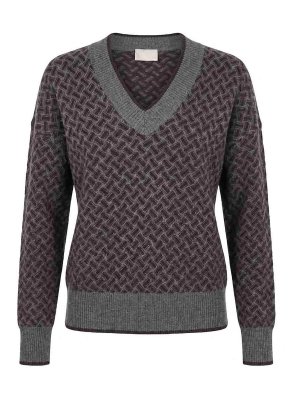 DRUMOHR: Strickpullover mit V-Ausschnitt - V-Pullover - Grau